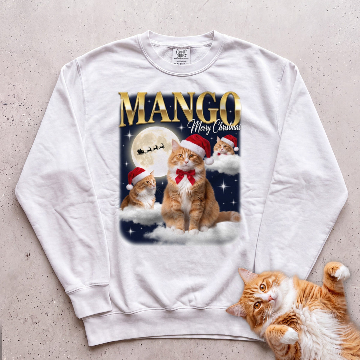 Personalized Bootleg Christmas Cat Sweatshirt - White