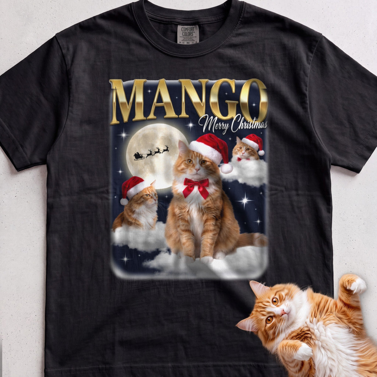 Personalized Bootleg Christmas Cat T-Shirt - Black