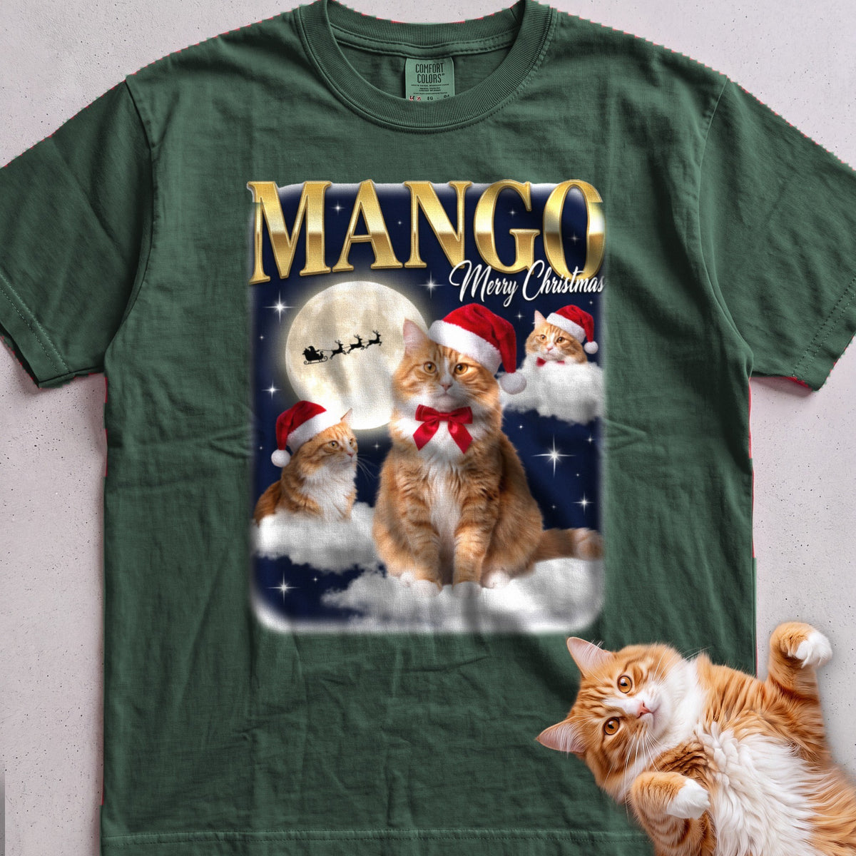 Personalized Bootleg Christmas Cat T-Shirt - Blue Spruce