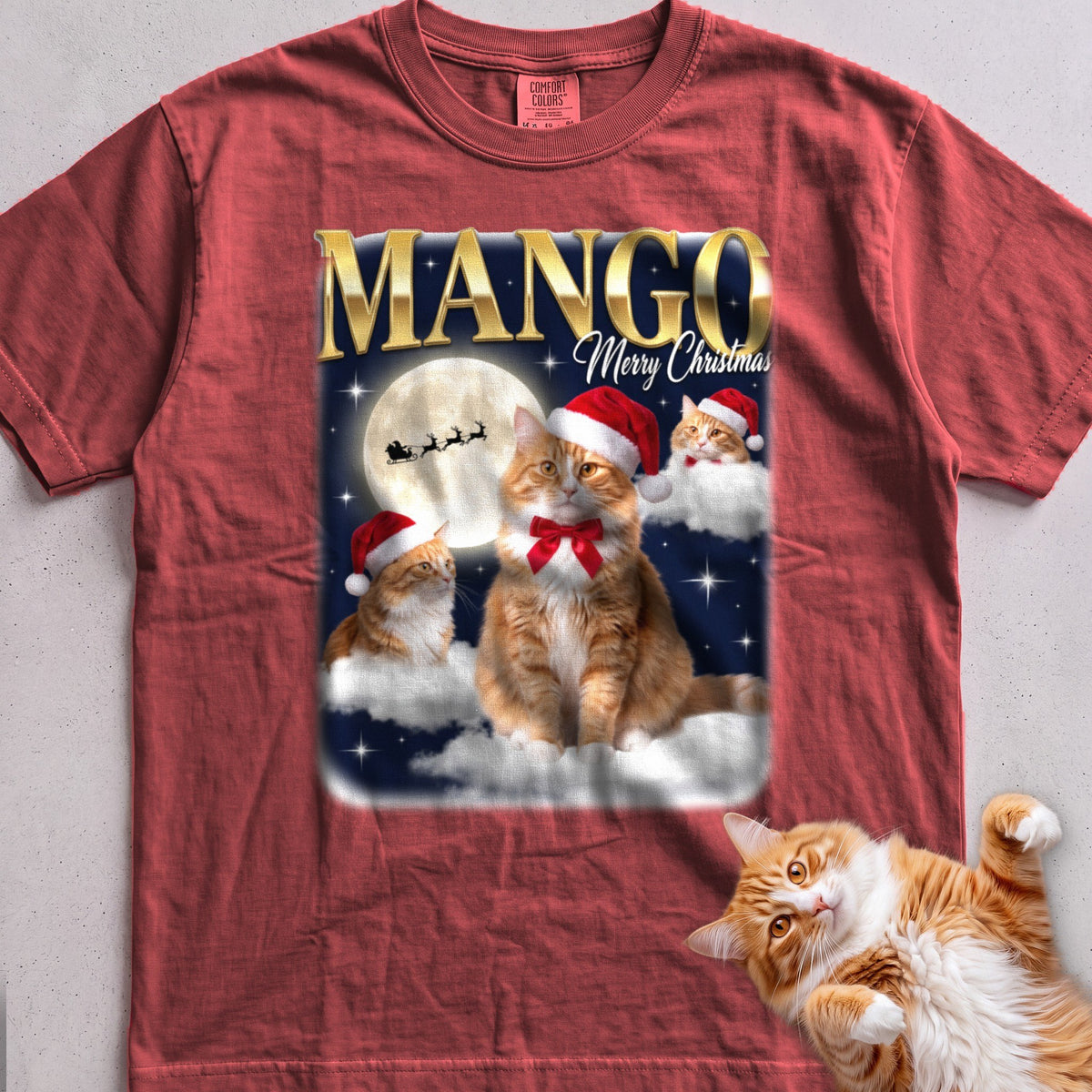 Personalized Bootleg Christmas Cat T-Shirt - Crimson