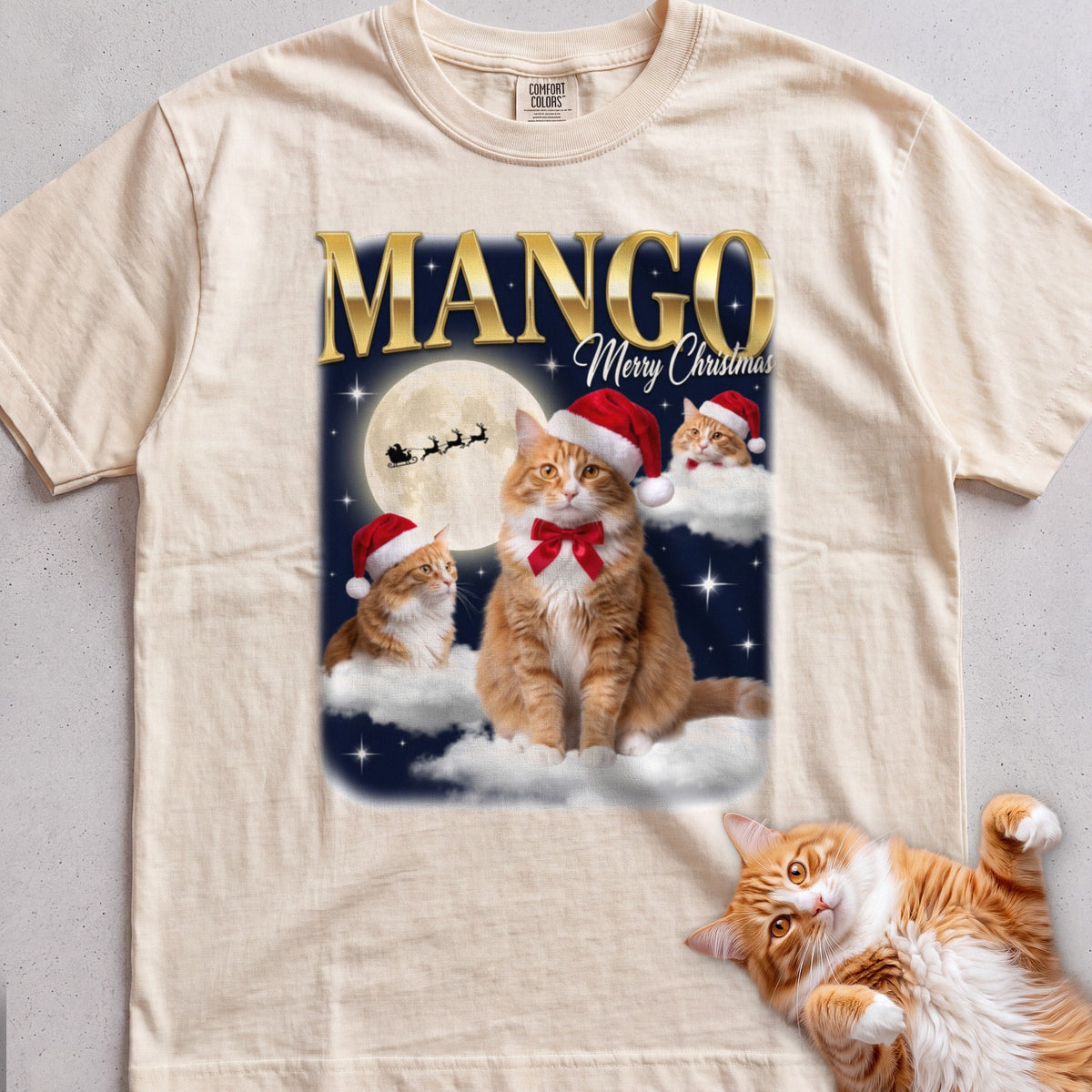 Personalized Bootleg Christmas Cat T-Shirt - Ivory