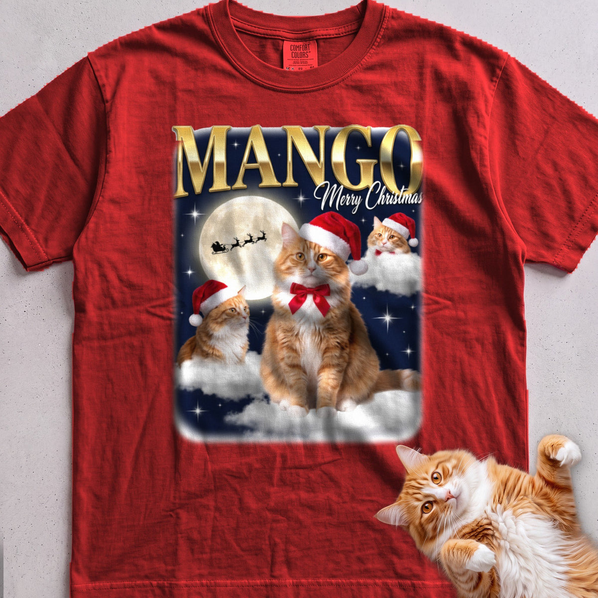 Personalized Bootleg Christmas Cat T-Shirt - Red