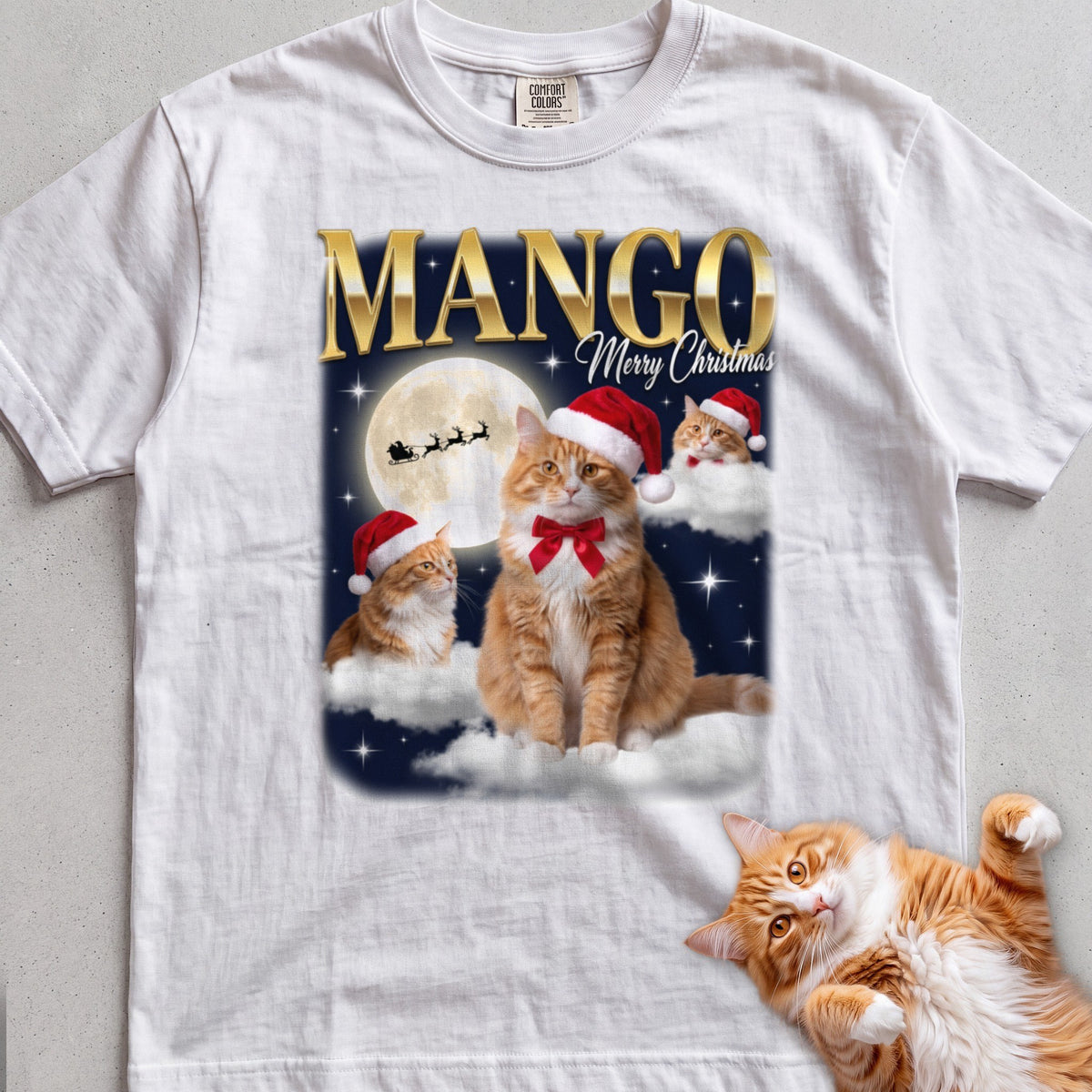 Personalized Bootleg Christmas Cat T-Shirt - White