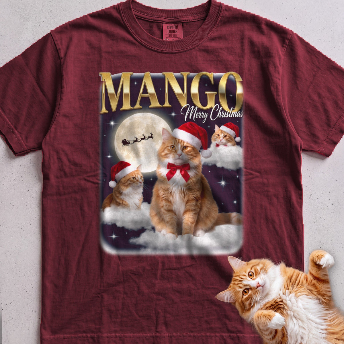 Personalized Bootleg Christmas Cat T-Shirt - Wine