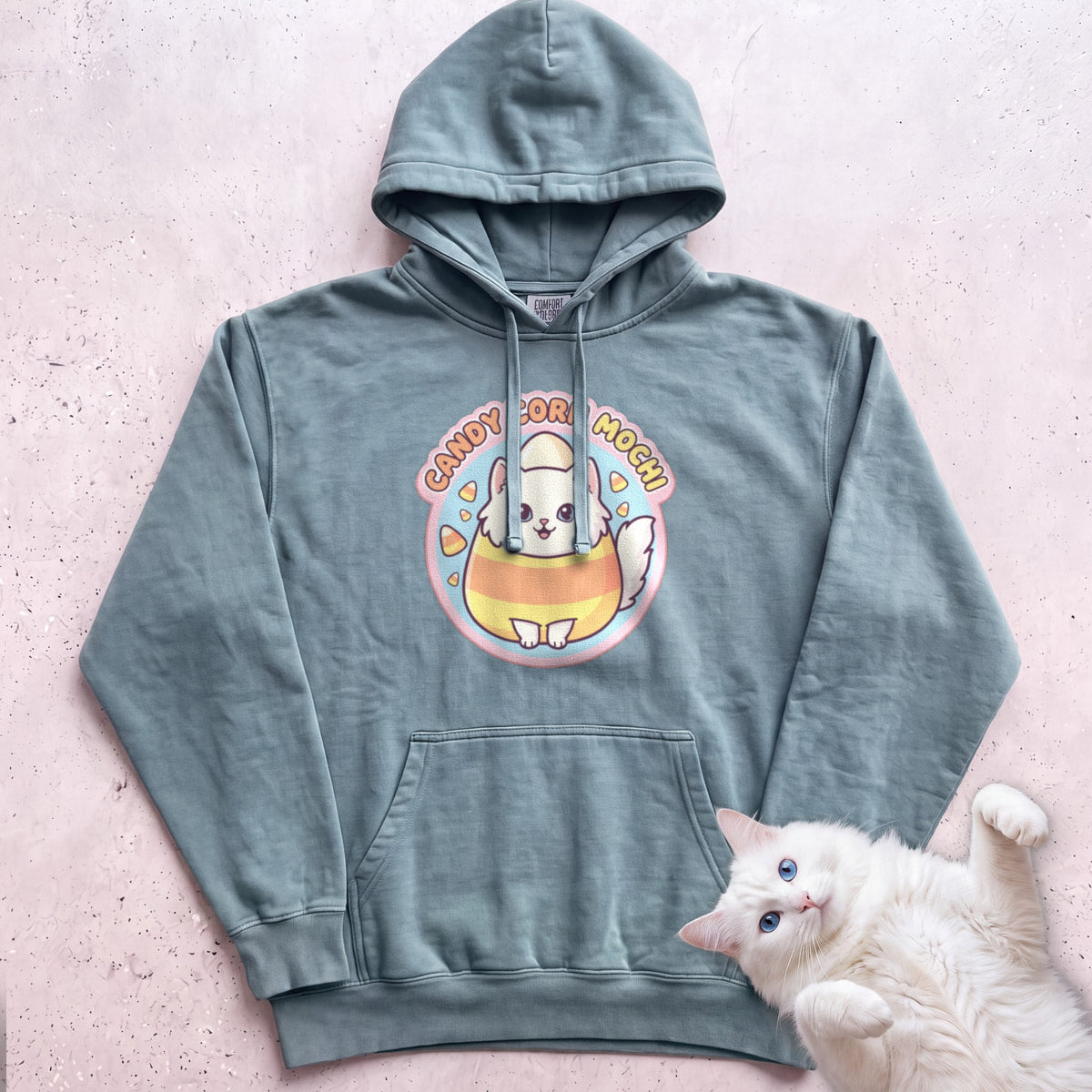 Personalized Candy Corn Costume Cat Hoodie - Seafoam