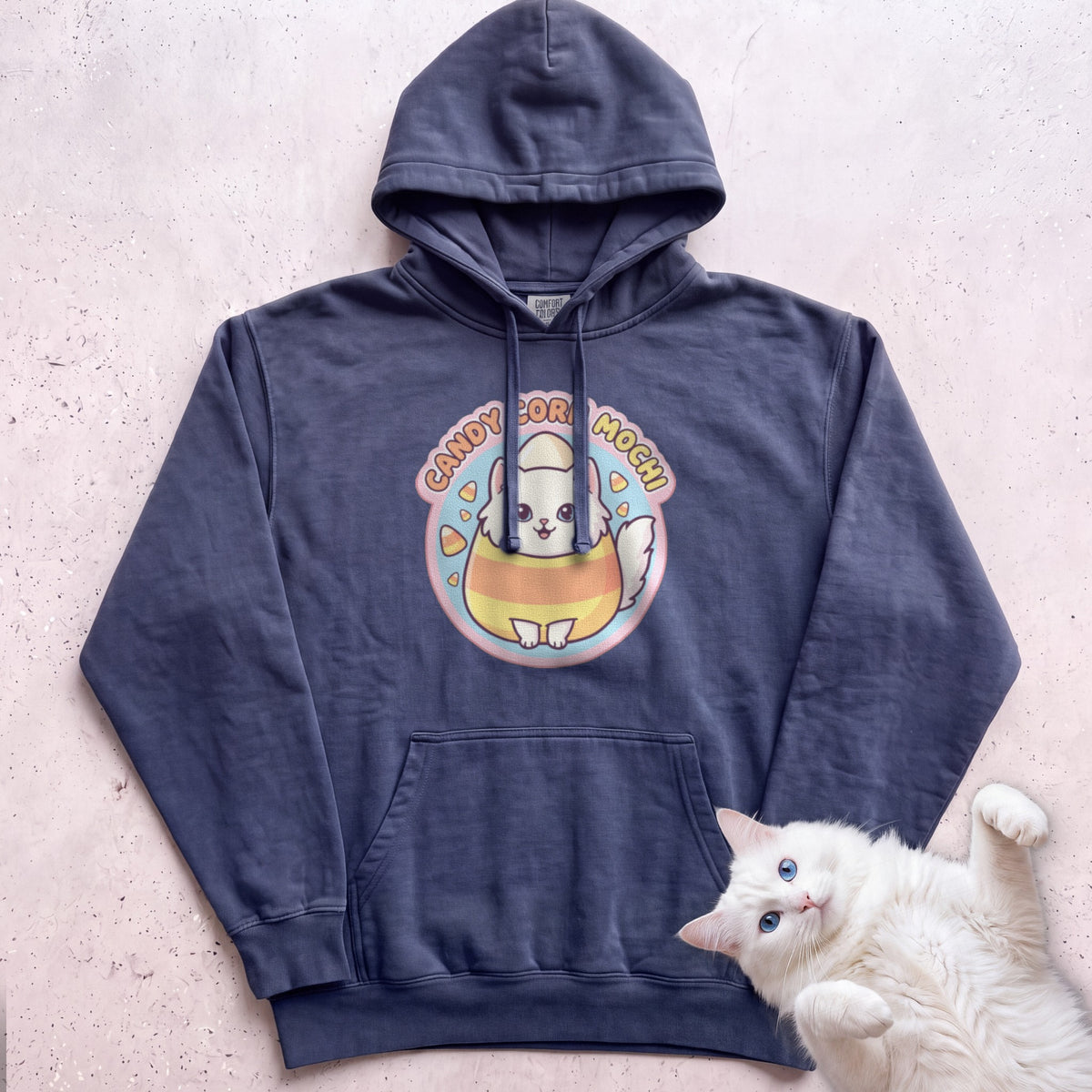 Personalized Candy Corn Costume Cat Hoodie - True Navy