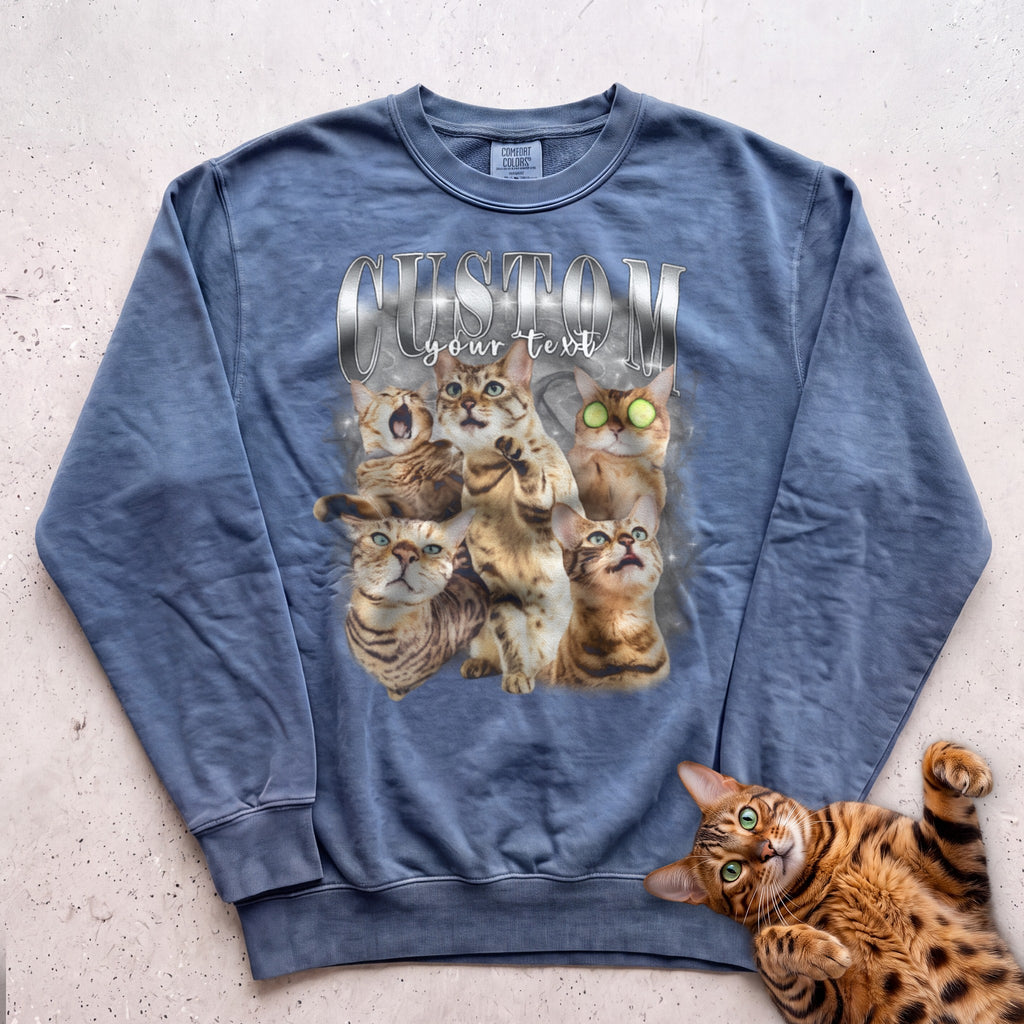 Personalized Cat Collage Sweatshirt - Blue Jean