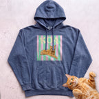 Personalized Cat Graphic Hoodie — Retro Pink & Green Stripes - Denim
