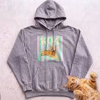 Personalized Cat Graphic Hoodie — Retro Pink & Green Stripes - Grey