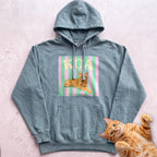 Personalized Cat Graphic Hoodie — Retro Pink & Green Stripes - Seafoam