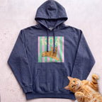 Personalized Cat Graphic Hoodie — Retro Pink & Green Stripes - True Navy