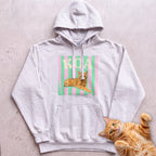 Personalized Cat Graphic Hoodie — Retro Pink & Green Stripes - White
