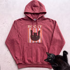 Personalized Cat Graphic Hoodie — Retro Pink Stripe Black Cat Hoodie - Crimson