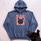 Personalized Cat Graphic Hoodie — Retro Pink Stripe Black Cat Hoodie - Denim