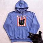Personalized Cat Graphic Hoodie — Retro Pink Stripe Black Cat Hoodie - Flo Blue