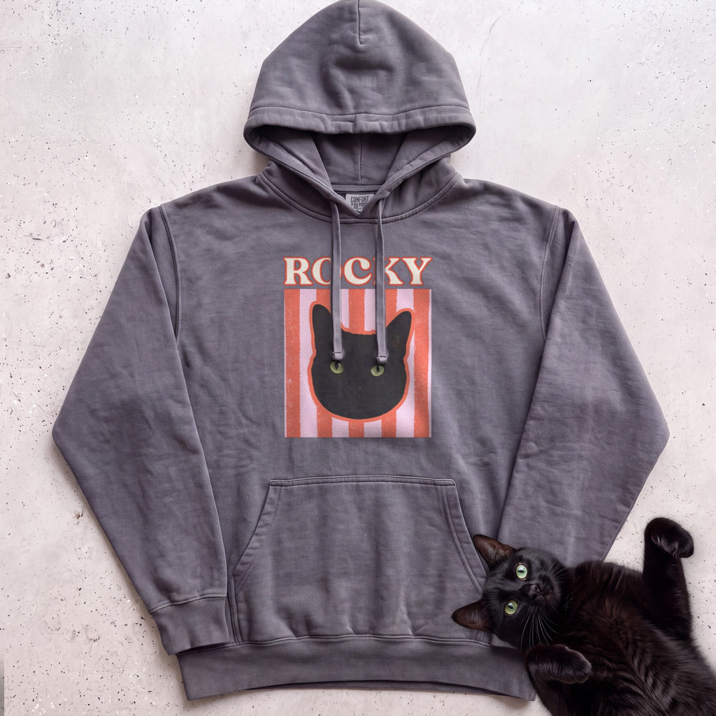 Personalized Cat Graphic Hoodie — Retro Pink Stripe Black Cat Hoodie - Pepper