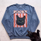 Personalized Cat Graphic Sweatshirt — Retro Pink Stripe Black Cat Sweatshirt - Blue Jean