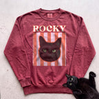 Personalized Cat Graphic Sweatshirt — Retro Pink Stripe Black Cat Sweatshirt - Crimson