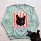Personalized Cat Graphic Sweatshirt — Retro Pink Stripe Black Cat Sweatshirt - Light Green