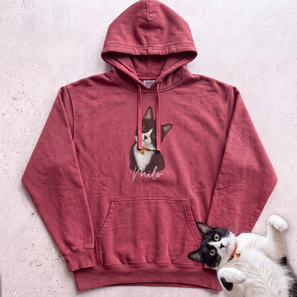 Personalized Cat Hoodie — Cat Custom Illustration Hoodie - Crimson