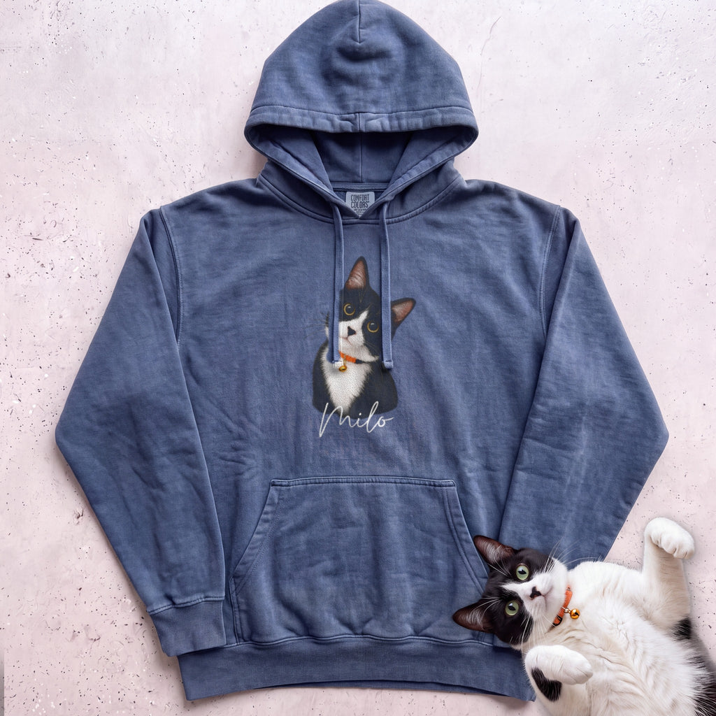 Personalized Cat Hoodie — Cat Custom Illustration Hoodie - Denim