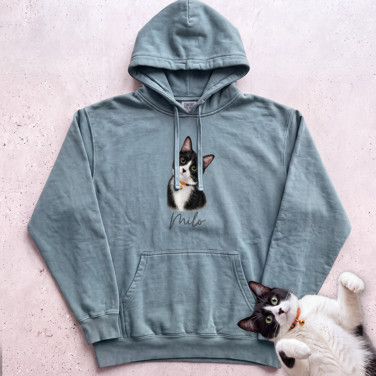 Personalized Cat Hoodie — Cat Custom Illustration Hoodie - Seafoam