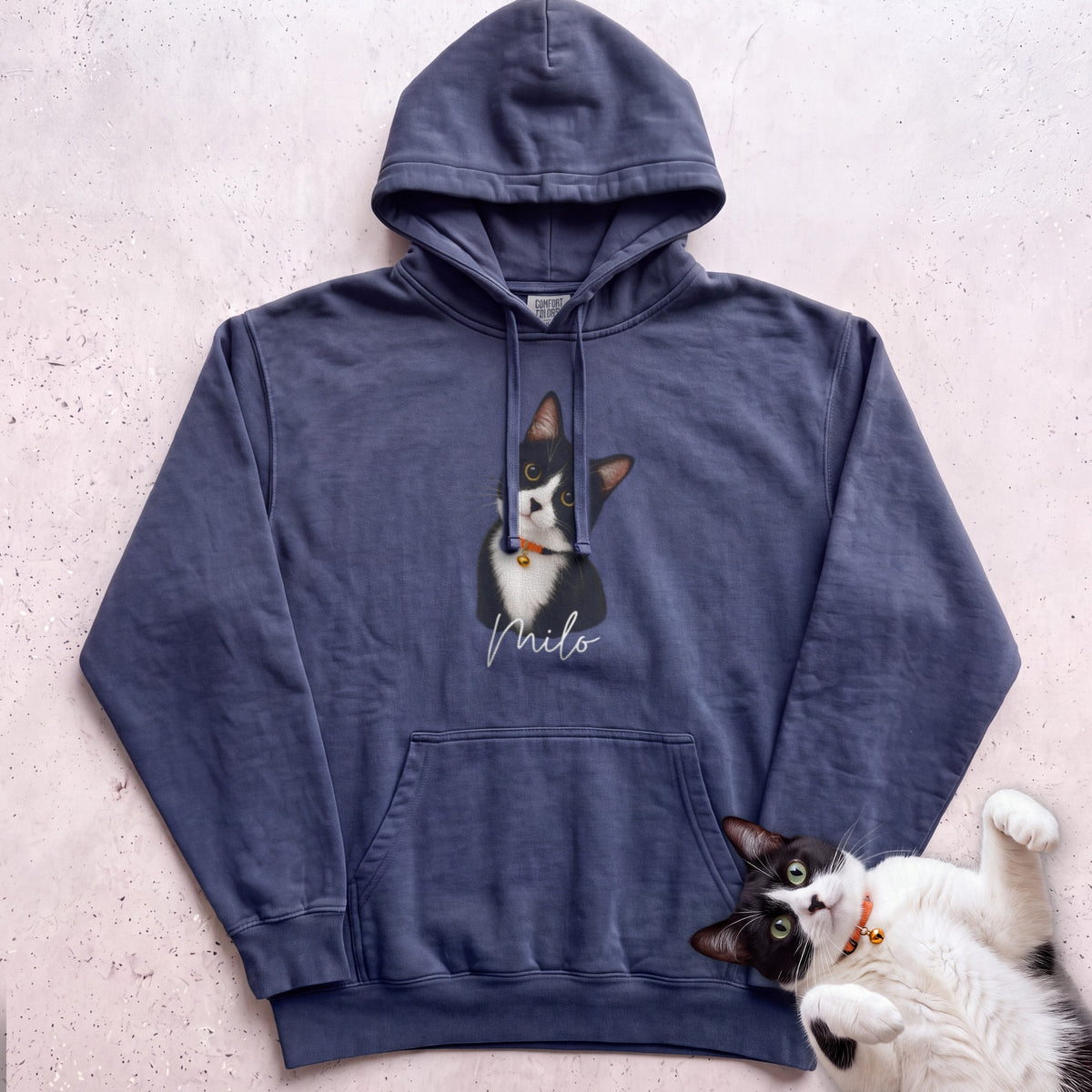 Personalized Cat Hoodie — Cat Custom Illustration Hoodie - True Navy