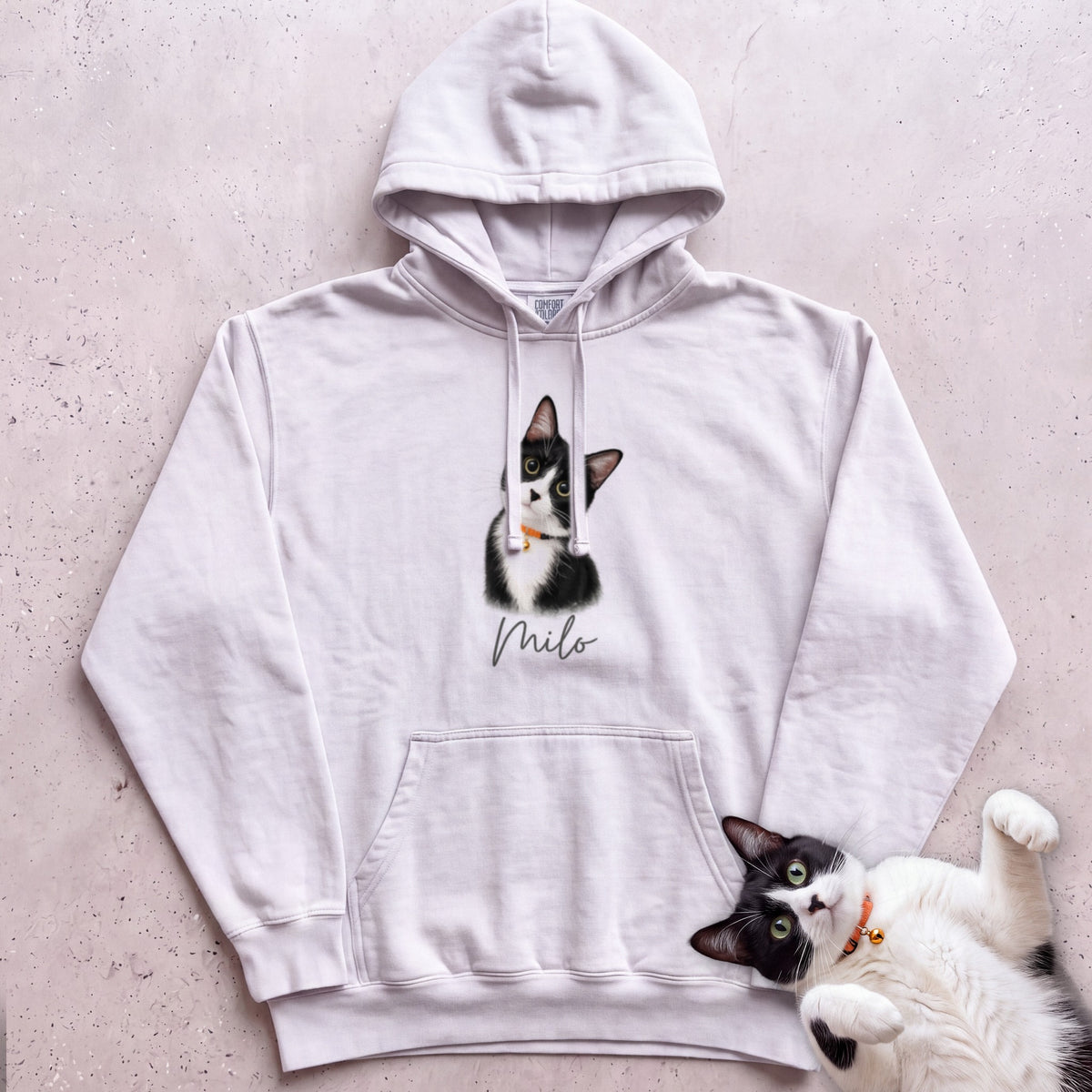 Personalized Cat Hoodie — Cat Custom Illustration Hoodie - White