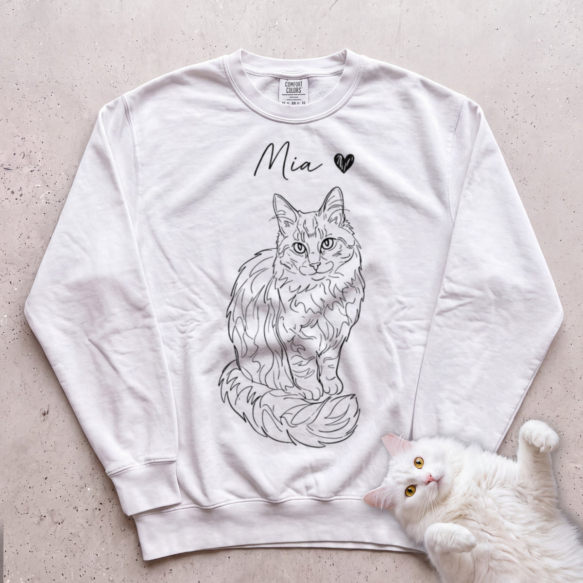 Personalized Cat Line Art Sweatshirt - White