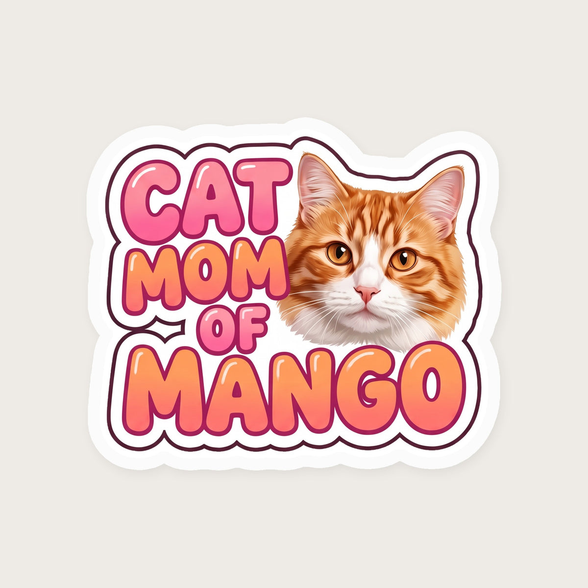 Personalized Cat Mom Sticker print detail (sample cat Mango)