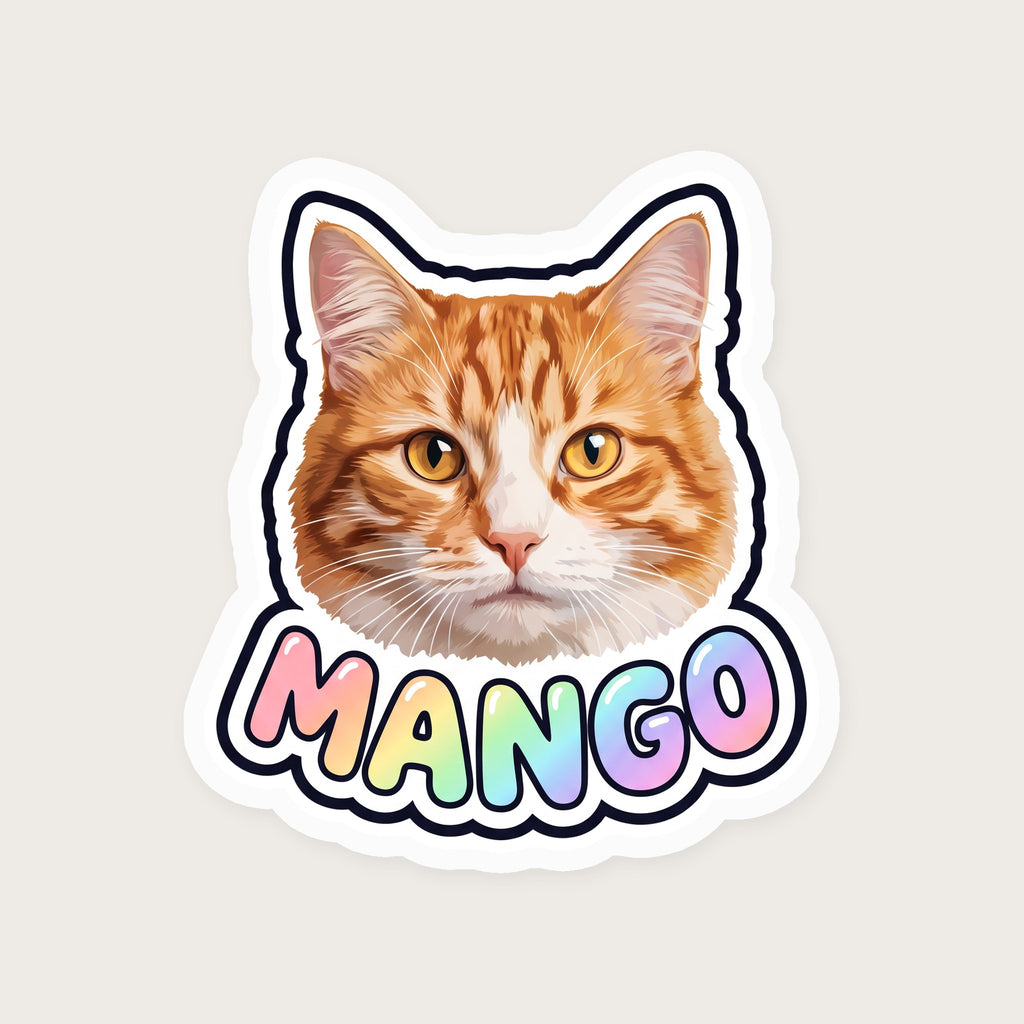 Personalized Cat Name Water Bottle Sticker print detail (sample cat Mango)