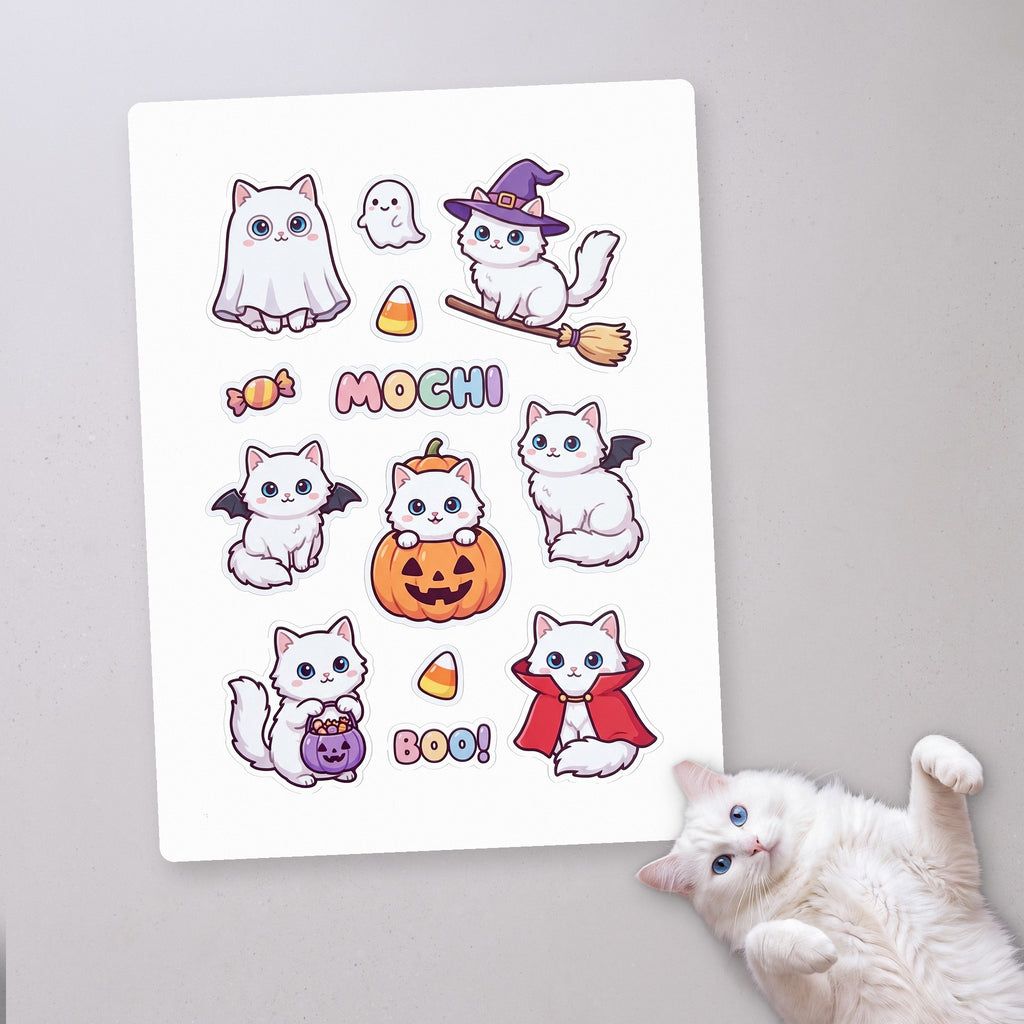 Kawaii Moods personalized cat sticker sheet, Halloween edition
