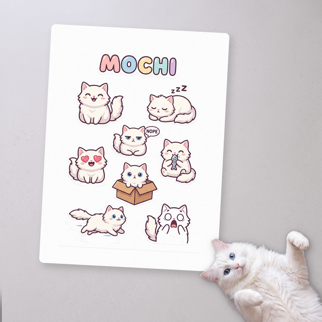 Kawaii Moods personalized cat sticker sheet, Everyday edition