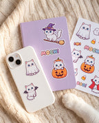 Kawaii Moods personalized cat sticker sheet on a desk