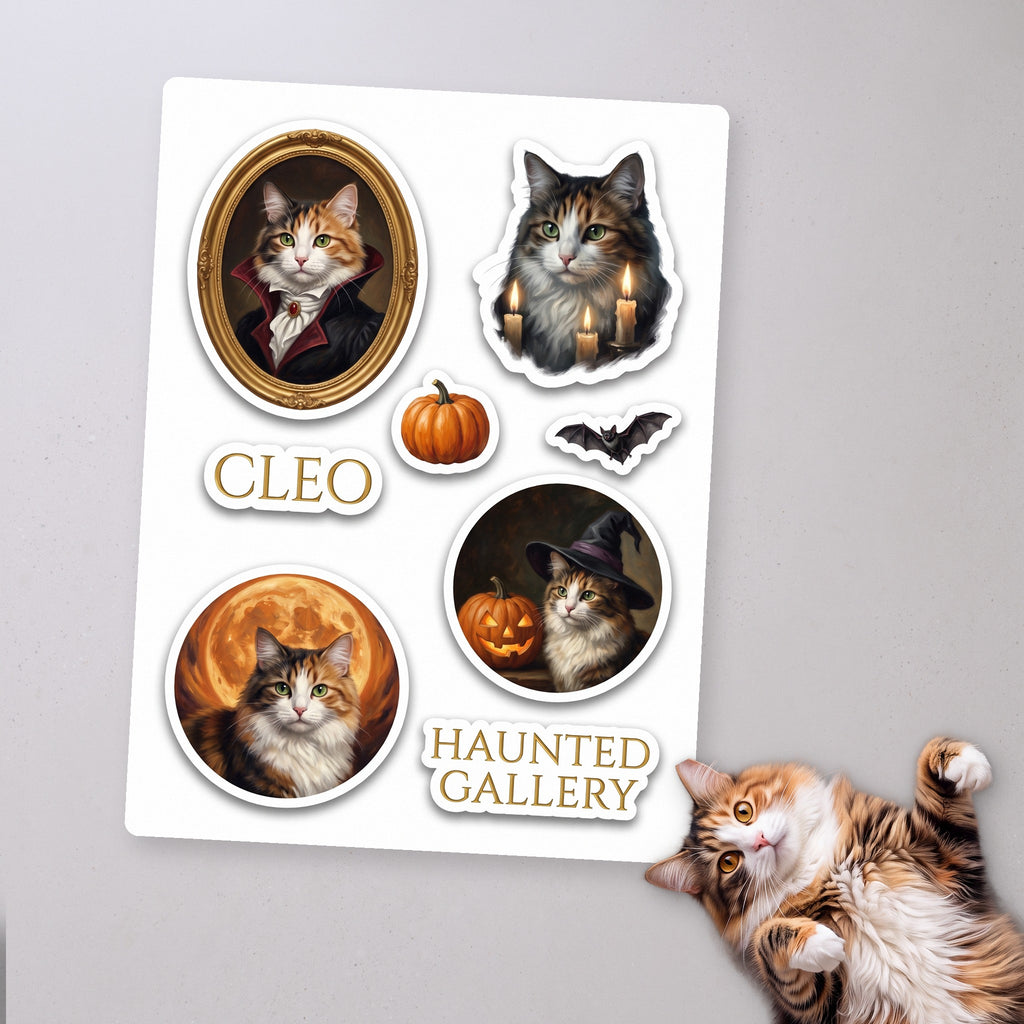 Museum Masterpieces personalized cat sticker sheet, Halloween edition