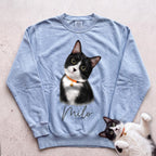 Personalized Cat Sweatshirt — Cat Custom Illustration Sweatshirt - Chambray