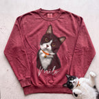 Personalized Cat Sweatshirt — Cat Custom Illustration Sweatshirt - Crimson