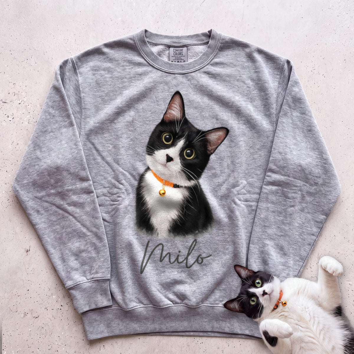 Personalized Cat Sweatshirt — Cat Custom Illustration Sweatshirt - Grey