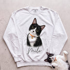 Personalized Cat Sweatshirt — Cat Custom Illustration Sweatshirt - White