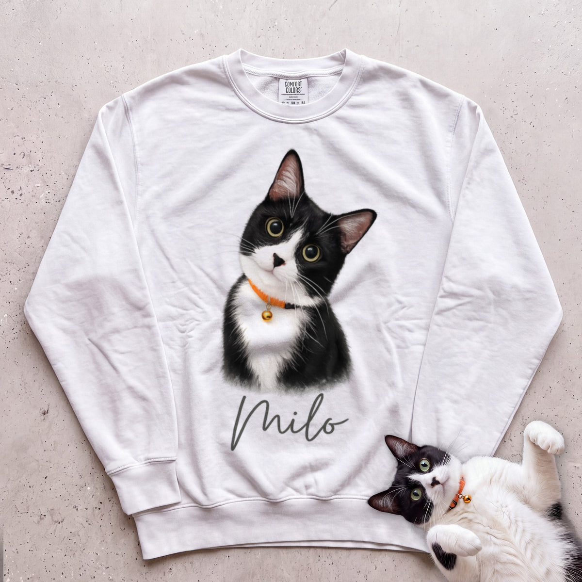 Personalized Cat Sweatshirt — Cat Custom Illustration Sweatshirt - White
