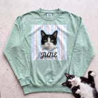 Personalized Cat Sweatshirt — Custom Pet Portrait Name, Cute Black & White Cat Design - Light Green