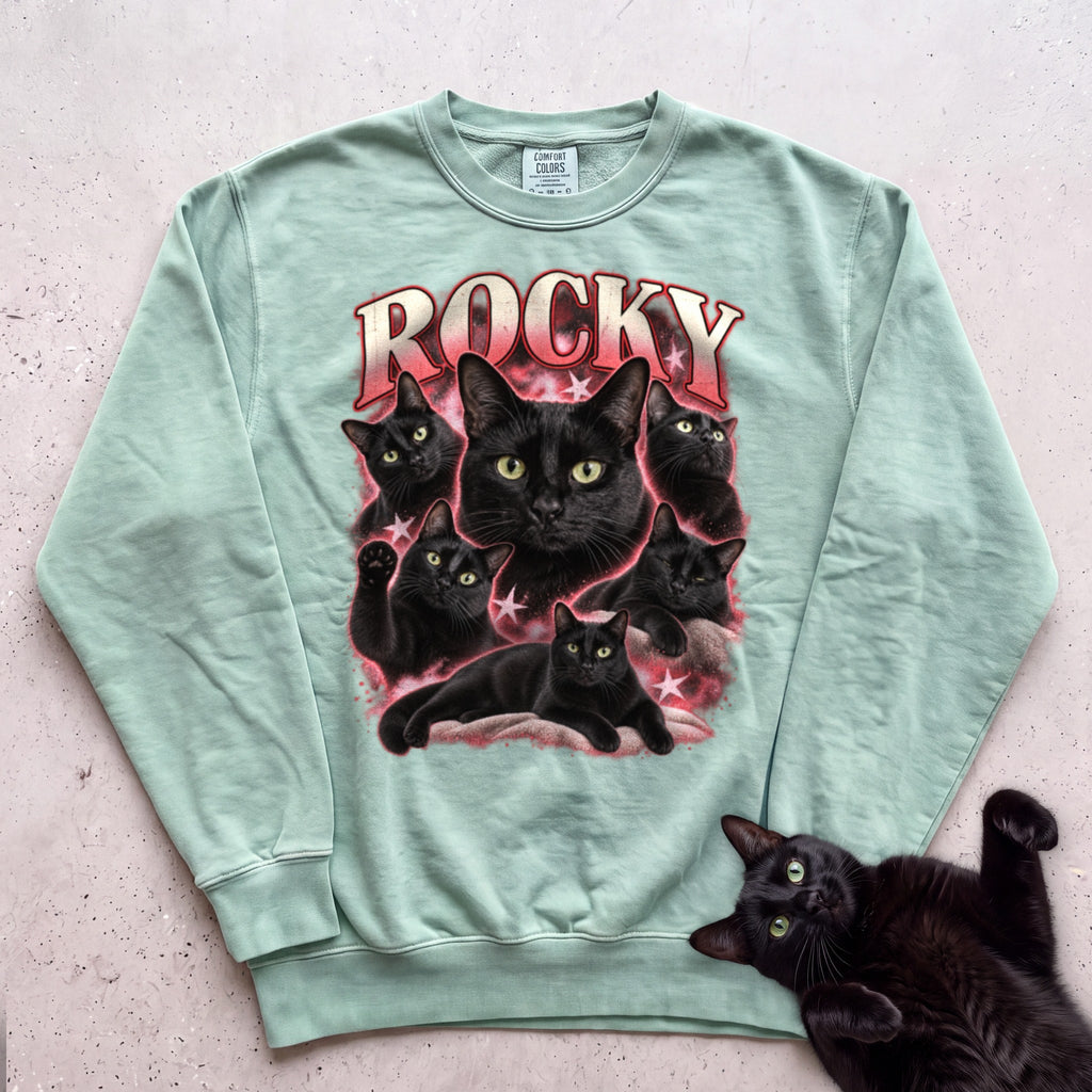 Personalized Cat Sweatshirt with Name — Retro Pet Custom Sweatshirt - Light Green