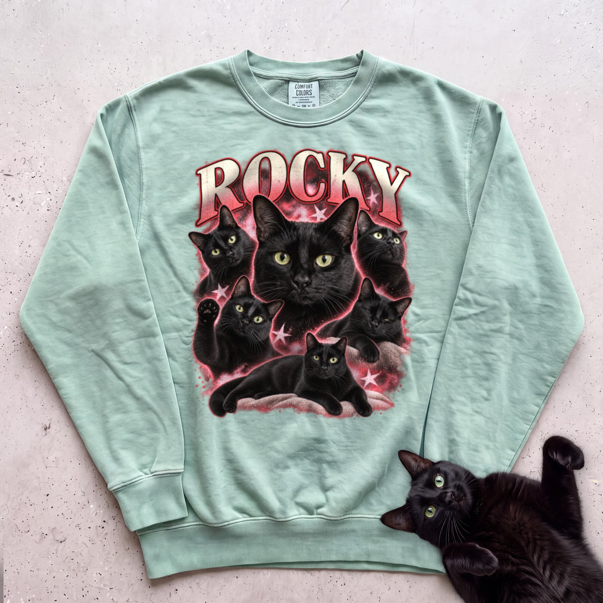 Personalized Cat Sweatshirt with Name — Retro Pet Custom Sweatshirt - Light Green