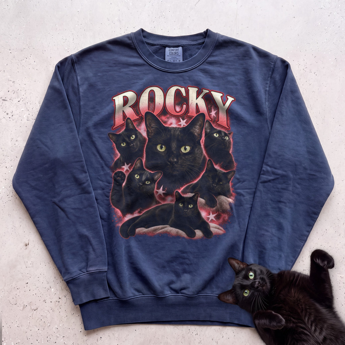 Personalized Cat Sweatshirt with Name — Retro Pet Custom Sweatshirt - True Navy