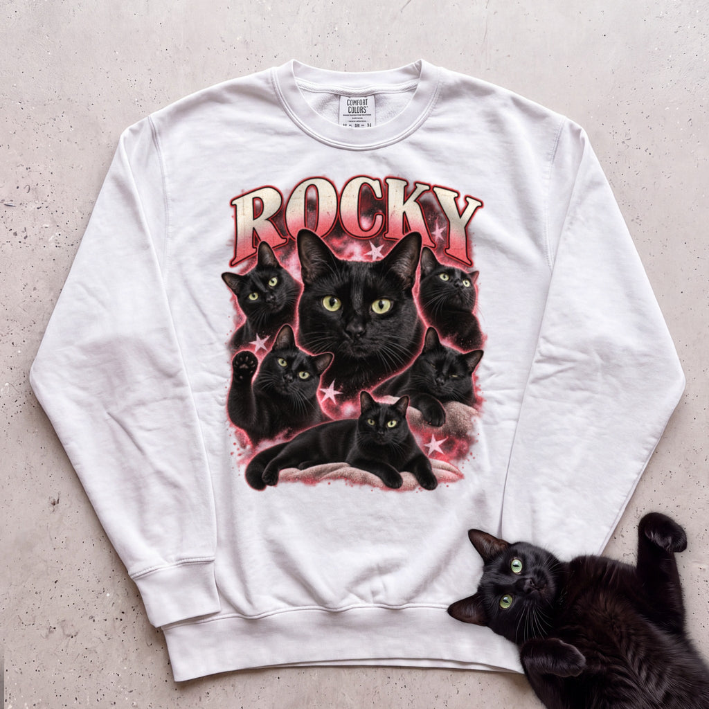 Personalized Cat Sweatshirt with Name — Retro Pet Custom Sweatshirt - White