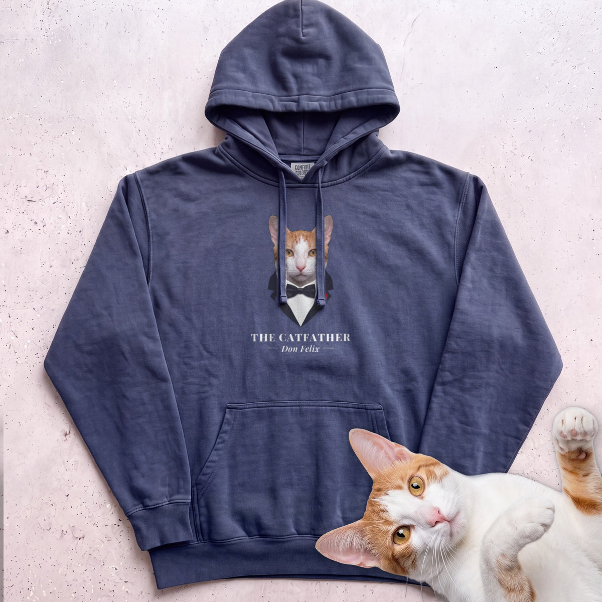Personalized Catfather Cat Hoodie - True Navy