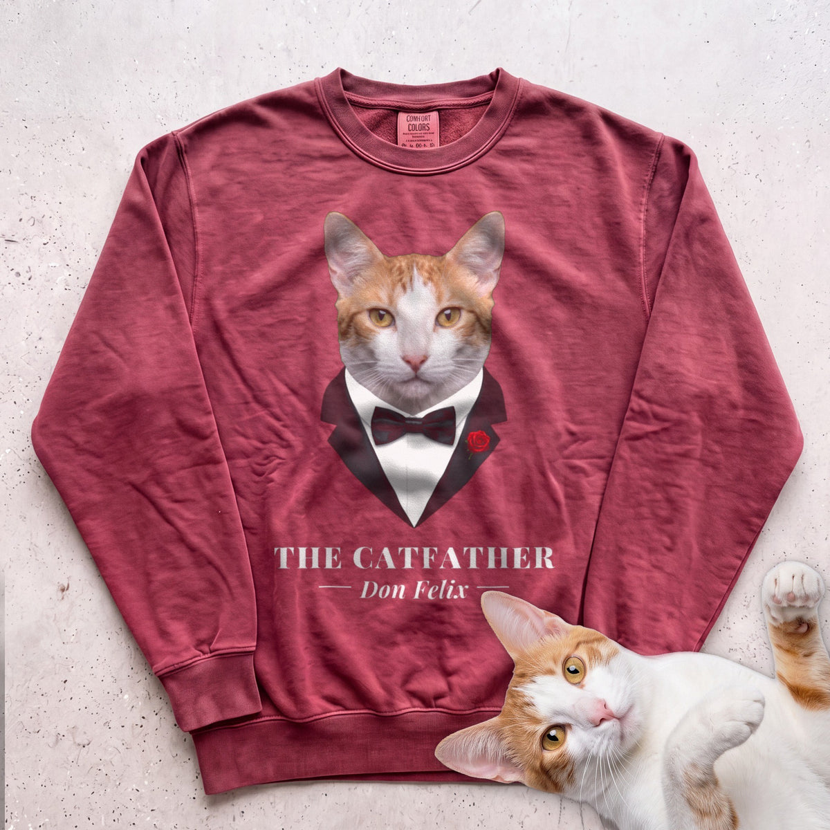 Personalized Catfather Cat Sweatshirt - Crimson