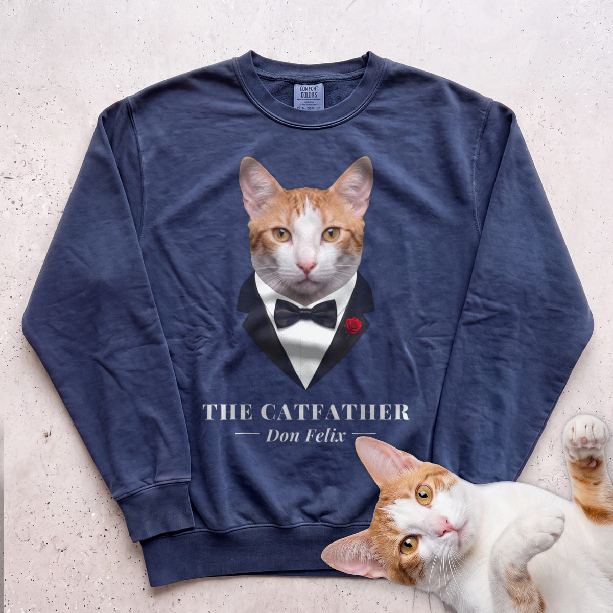 Personalized Catfather Cat Sweatshirt - True Navy