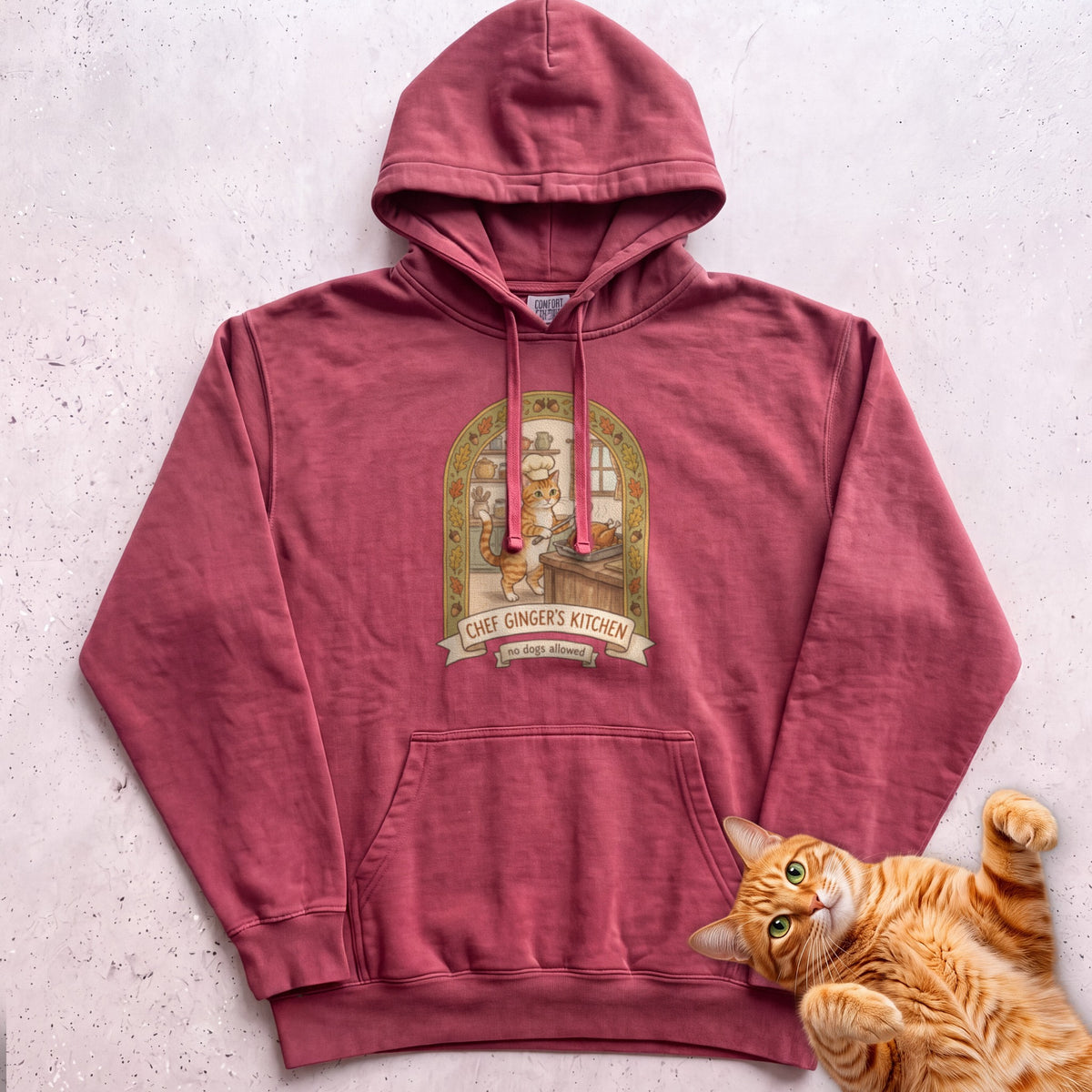 Personalized Chef's Kitchen Cat Hoodie - Crimson