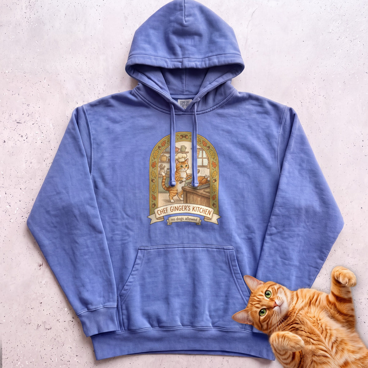 Personalized Chef's Kitchen Cat Hoodie - Flo Blue